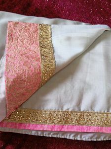 Designer Cream And Peach Colour Saree