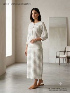 Striped Linen Kurta Dress