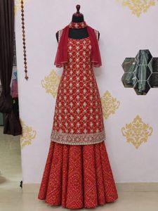 Elegant Red Embellished sharara set