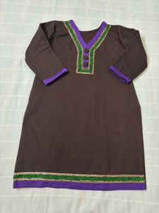 Woolen Kurta with Purple &amp; Green Embellishments