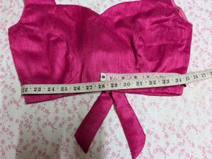Saree With Readymade Pink Tie-Back Blouse