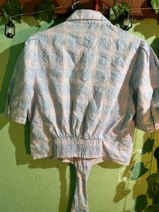 Cute Plaid Tie-Front Top
