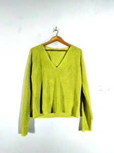 Lime Green Sparkly V-Neck Sweater