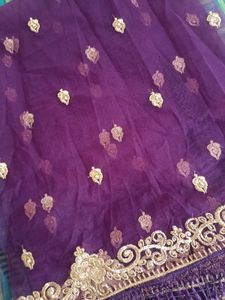 Royal Wine Purple Dupatta with Gold Border.