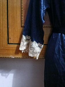 Navy Blue Silk Robe