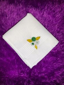 Beautiful Flower Embroidery Hand Kerchief Pure