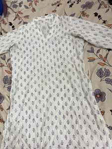 White Kurta with Purple Print