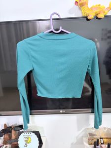 Teal Mock Neck Long Sleeve Crop Top