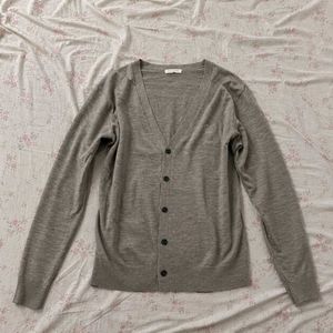 Grey V-Neck Cardigan with Subtle Embroidery