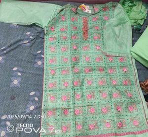 Mint Green unstiched Kurta Set with Pink F