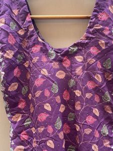 Vibrant Purple Leaf Print Kurta