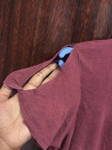 Maroon Cold Shoulder T-Shirt