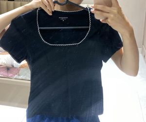 Westside Black Cropped Tshirt with Scalloped Trim