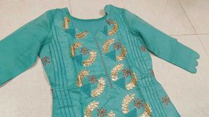 Beautiful Teal Salwar Suit Gold Embellishment