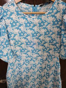 Blue Floral Puff Sleeve Dress