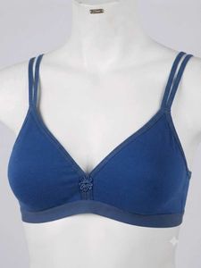 Blue Cotton Bra with Floral Detail