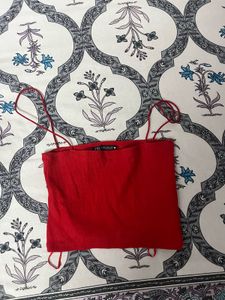 Red Ribbed Crop Top