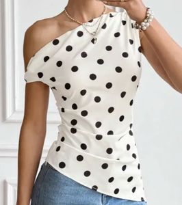 Chic Polka Dot One-Shoulder Top