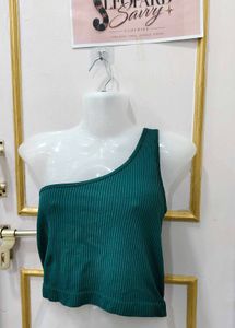 One Shoulder Ribbed Crop Top