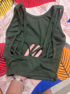 Green Ribbed Crop Top