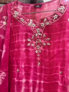 Vibrant Pink Tie-Dye Kurta with Dupatta