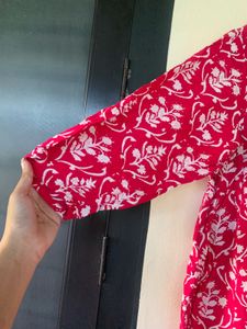 Red Block Print Cotton Kurta