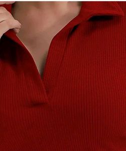 💗🌸Red Ribbed Collared Top🌸💗