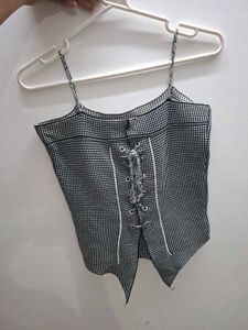Gingham Corset Lace-Up Top