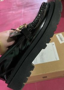 ZARA Black Loafers with Gold Buckle