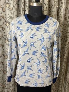 Cute Bird Print Long Sleeve Top