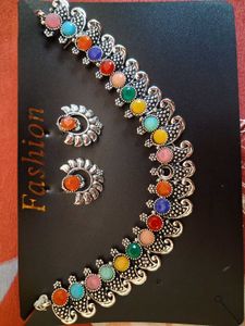 Boho Multi-Color Stone Necklace &amp; Earring Se