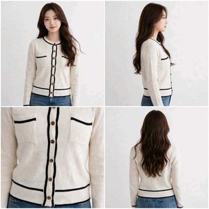 Cream white old money button cardigan.