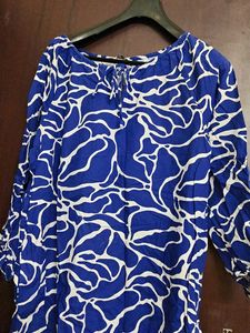 Blue & White Abstract Print Top
