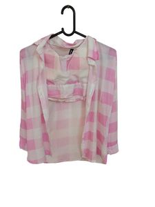 Pink And White Crop Top With Shirt