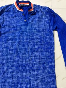 Men's Blue Printed Full Sleeve T-Shirt