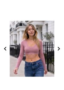 Pink V-Neck Long Sleeve Crop Top