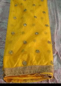 Beautiful Yellow Embroidered Saree