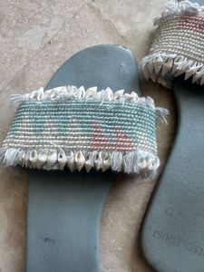 Beaded Fringe Shell Slides