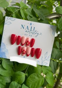 Red Floral Handmade Press-On Nails