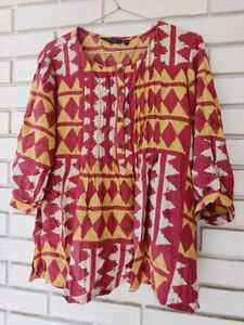 Pure cotton Boho Geometric Print Tunic Top