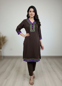 Woolen Kurta with Purple & Green Embellishments