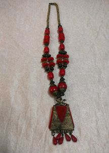 Red Bead Necklace with Pendant