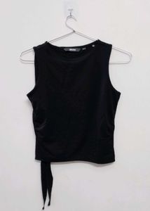 Black Cropped Top with Tie Shoulders