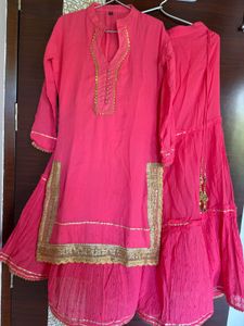 Beautiful Mul Cotton Pink Kurta Set with Garara