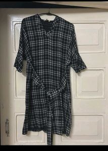 AND Branded Plaid Midi Dress with Tie Waist
