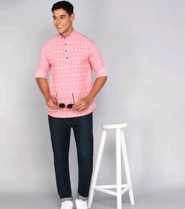 Men's Pink Printed Kurta Shirt