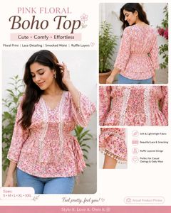Pink Floral Smocked Ruffle Top with Side Tie