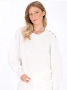 Chic White Button Detail Knit Sweater