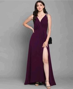Elegant Purple Maxi Dress with Thigh Slit