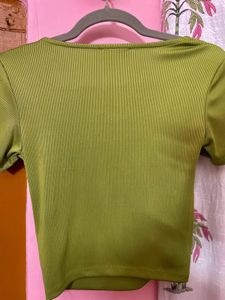 Green Square Neck Ribbed Top (Size - M)